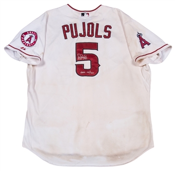 2015 Albert Pujols Game Used, Signed & Inscribed Los Angeles Angels 2 Home Run Home Jersey Used on 7/20/2015 vs Red Sox For Career Home Runs 548 & 549 Passing Schmidt (MLB Authenticated & Beckett)